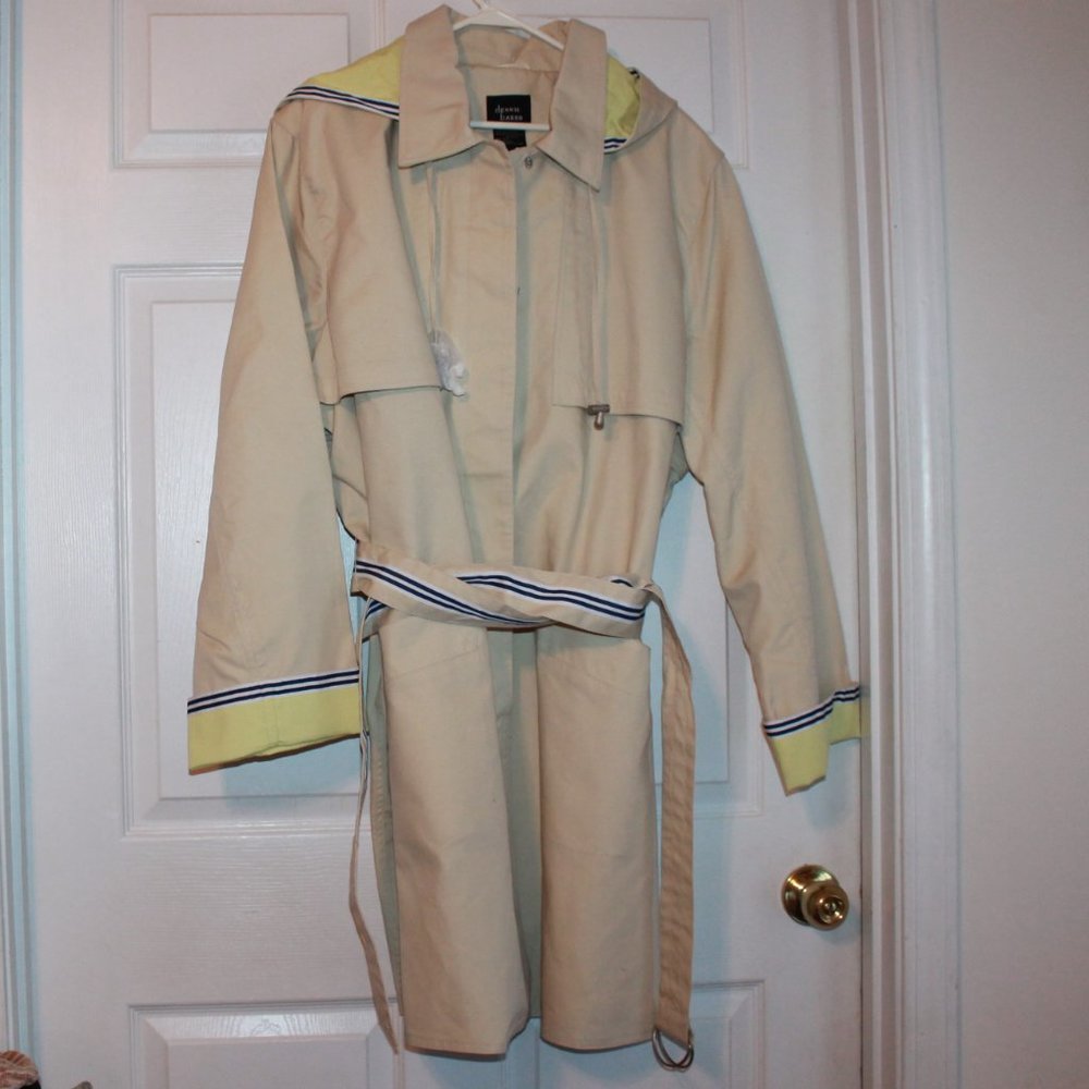 Apt. 9 Cream Trench Coat with Yellow Trim and Navy Stripe